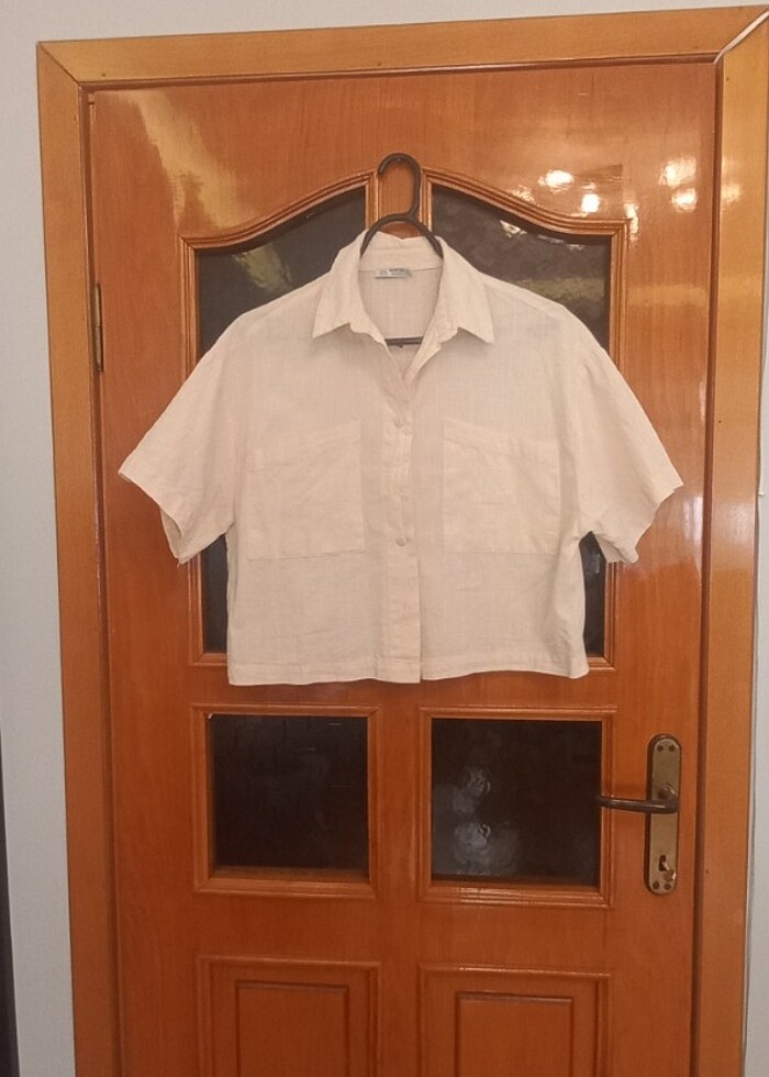 Qustyle m/l uyumlu krem bej crop gömlek  - Görsel 2