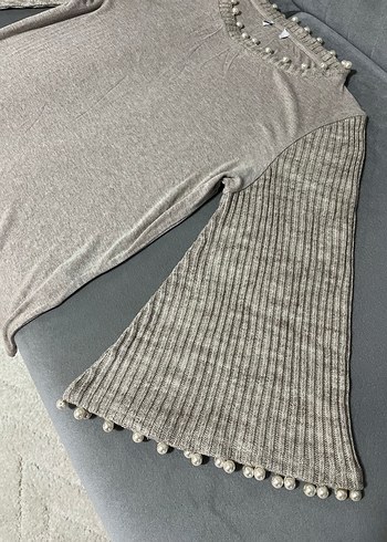 İnci Detaylı Bej Uzun Kollu Triko Kazak - Görsel 4