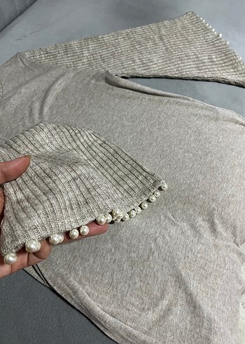 İnci Detaylı Bej Uzun Kollu Triko Kazak - Görsel 5