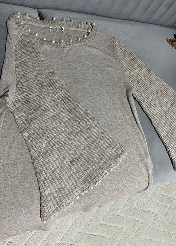 İnci Detaylı Bej Uzun Kollu Triko Kazak - Görsel 3