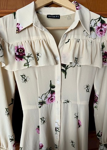 Bej Çiçekli Uzun Bohem Elbise - Görsel 5