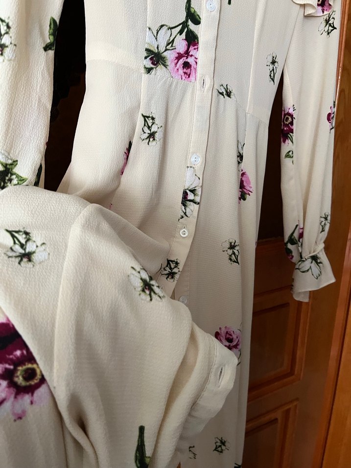 Bej Çiçekli Uzun Bohem Elbise - Görsel 4