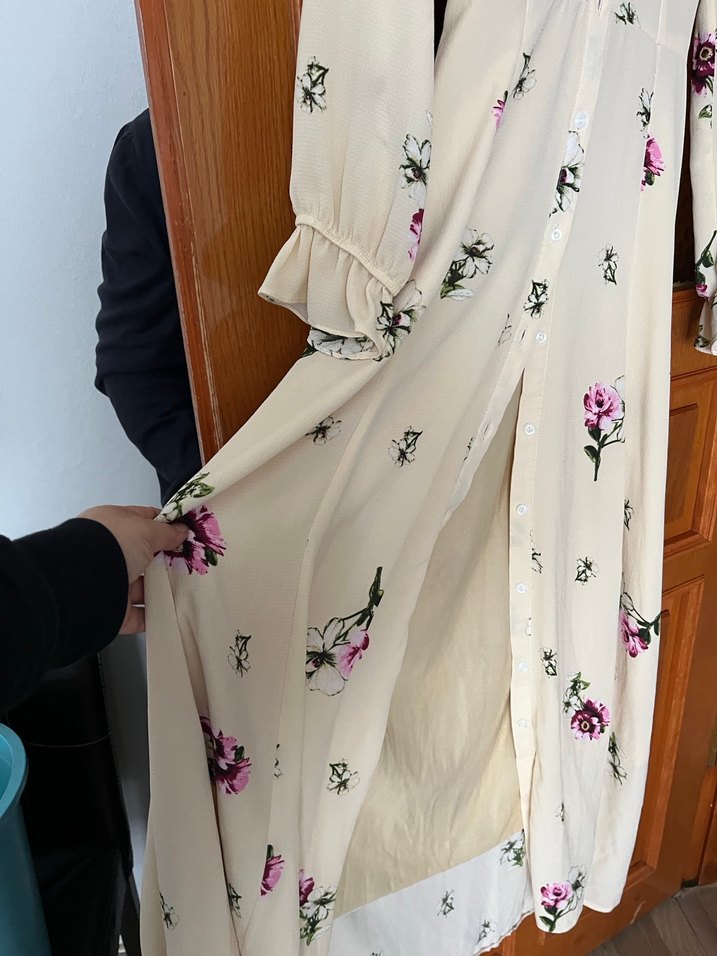 Bej Çiçekli Uzun Bohem Elbise - Görsel 2