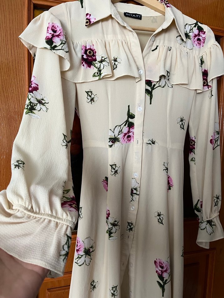 Bej Çiçekli Uzun Bohem Elbise - Görsel 3