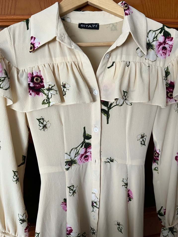 Bej Çiçekli Uzun Bohem Elbise - Görsel 5