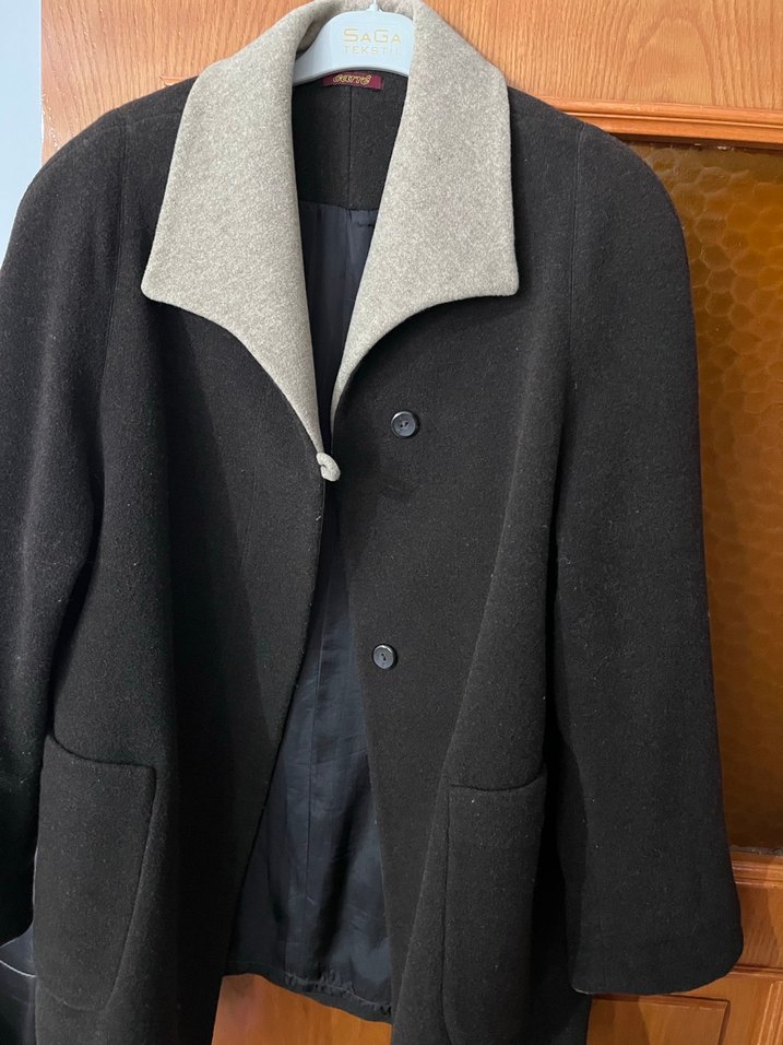 Düğmeli Midi Boy Kahverengi Ofis Kabanı - Görsel 3