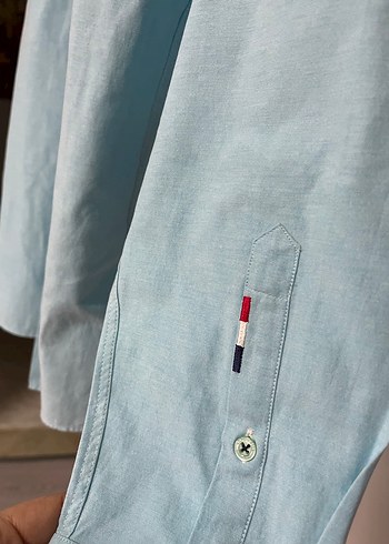 Mavi Uzun Kollu Keten Gömlek - Görsel 3