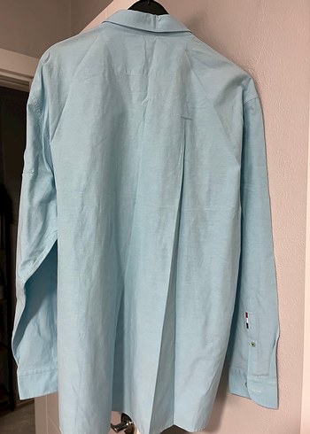 Mavi Uzun Kollu Keten Gömlek - Görsel 2