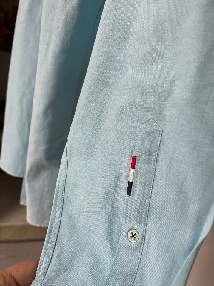Mavi Uzun Kollu Keten Gömlek - Görsel 3