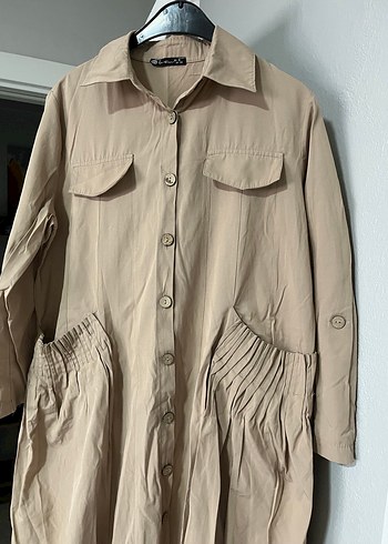 Bej Düğmeli Uzun elbise - Görsel 2