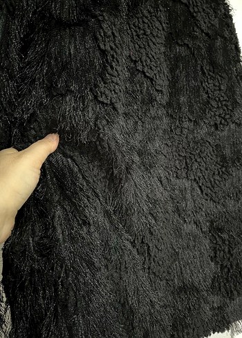 Siyah Kadın Kürk Detaylı Midi Kaban - Görsel 7