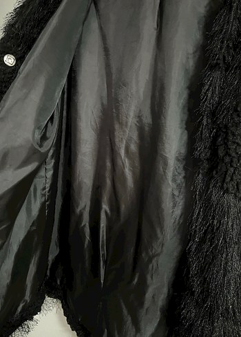 Siyah Kadın Kürk Detaylı Midi Kaban - Görsel 6