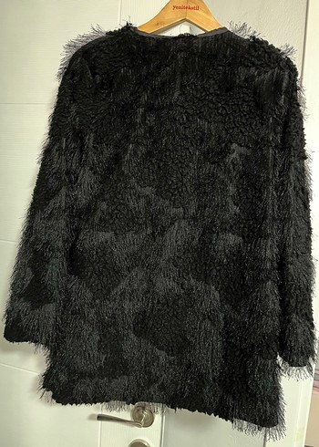 Siyah Kadın Kürk Detaylı Midi Kaban - Görsel 2