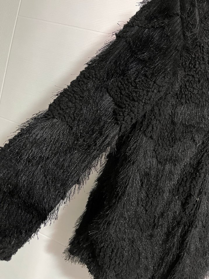 Siyah Kadın Kürk Detaylı Midi Kaban - Görsel 4