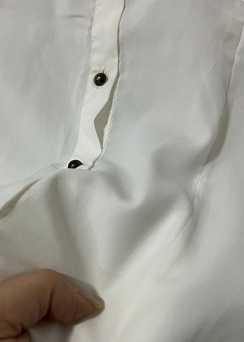 Düğmeli Beyaz Pamuklu Kadın Gömlek - Görsel 4