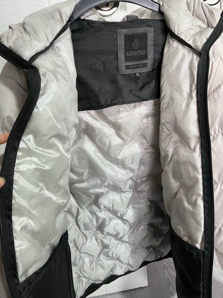 Gri Beyaz Kapüşonlu erkekMont - Görsel 5