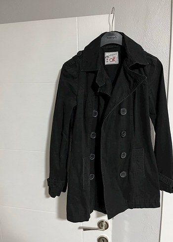 Düğmeli Siyah Midi Kadın Trençkot - Görsel 3