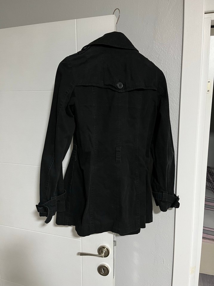 Düğmeli Siyah Midi Kadın Trençkot - Görsel 2