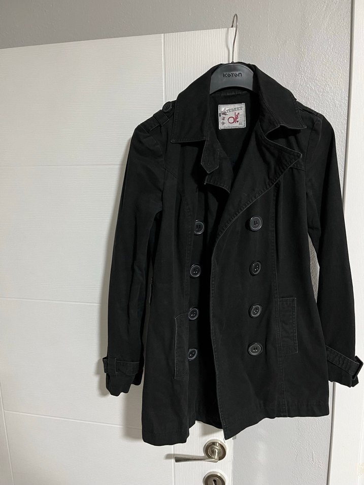 Düğmeli Siyah Midi Kadın Trençkot - Görsel 3