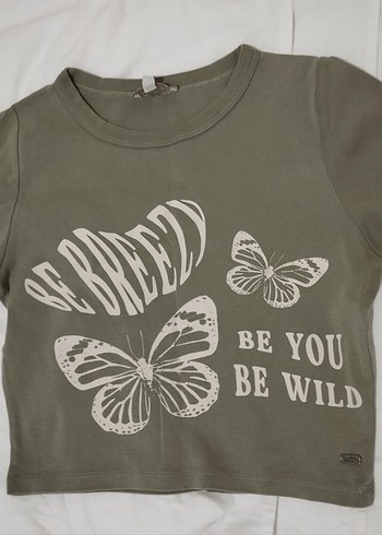 Pull and Bear Pull&Bear Baskılı,yeşil crop top