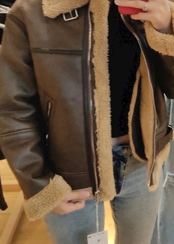 Kürklü Kahverengi Deri Biker Ceket - Görsel 2