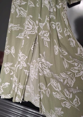 Yeşil V Yaka Bohem Uzun Elbise - Görsel 3