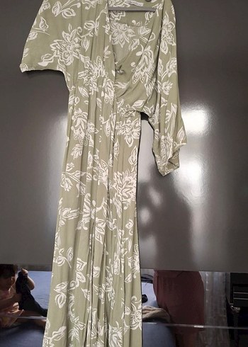 Yeşil V Yaka Bohem Uzun Elbise - Görsel 2