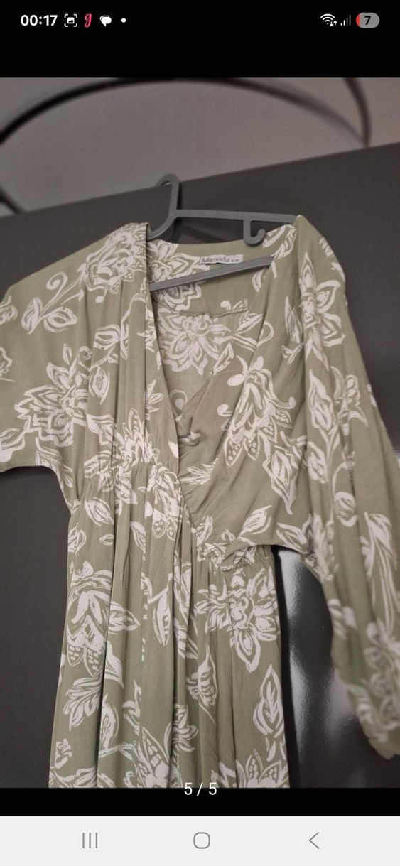 Yeşil V Yaka Bohem Uzun Elbise - Görsel 4