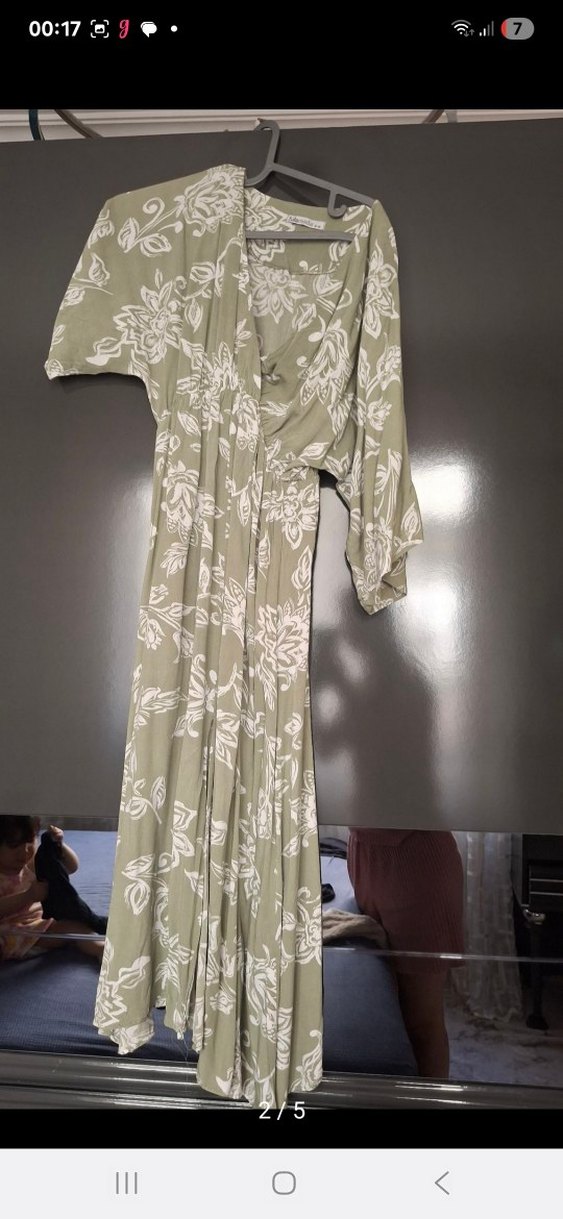 Yeşil V Yaka Bohem Uzun Elbise - Görsel 2