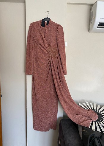 Bordo Yılan Desenli Uzun Kollu Uzun Elbise - Görsel 5