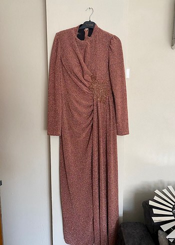 Bordo Yılan Desenli Uzun Kollu Uzun Elbise - Görsel 6