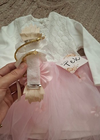 Uzun Kollu Dantel Detaylı Kız Çocuk Elbise - Görsel 3