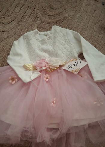 Uzun Kollu Dantel Detaylı Kız Çocuk Elbise - Görsel 2