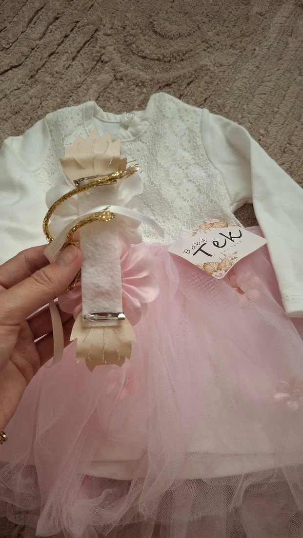 Uzun Kollu Dantel Detaylı Kız Çocuk Elbise - Görsel 3