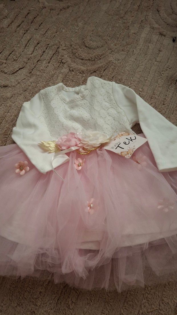 Uzun Kollu Dantel Detaylı Kız Çocuk Elbise - Görsel 2