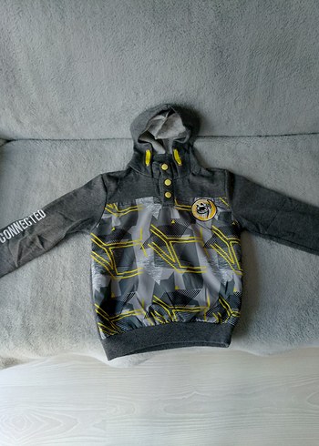 Gri Kapüşonlu Erkek Çocuk Sweatshirt