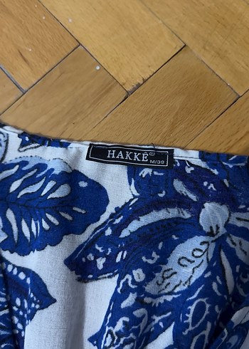 Beyaz renk Mavi Çiçek Desenli V yaka Uzun Elbise - Görsel 4