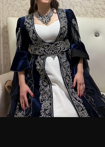 Lacivert Kadın Kına Bindallı Kaftan - Görsel 4