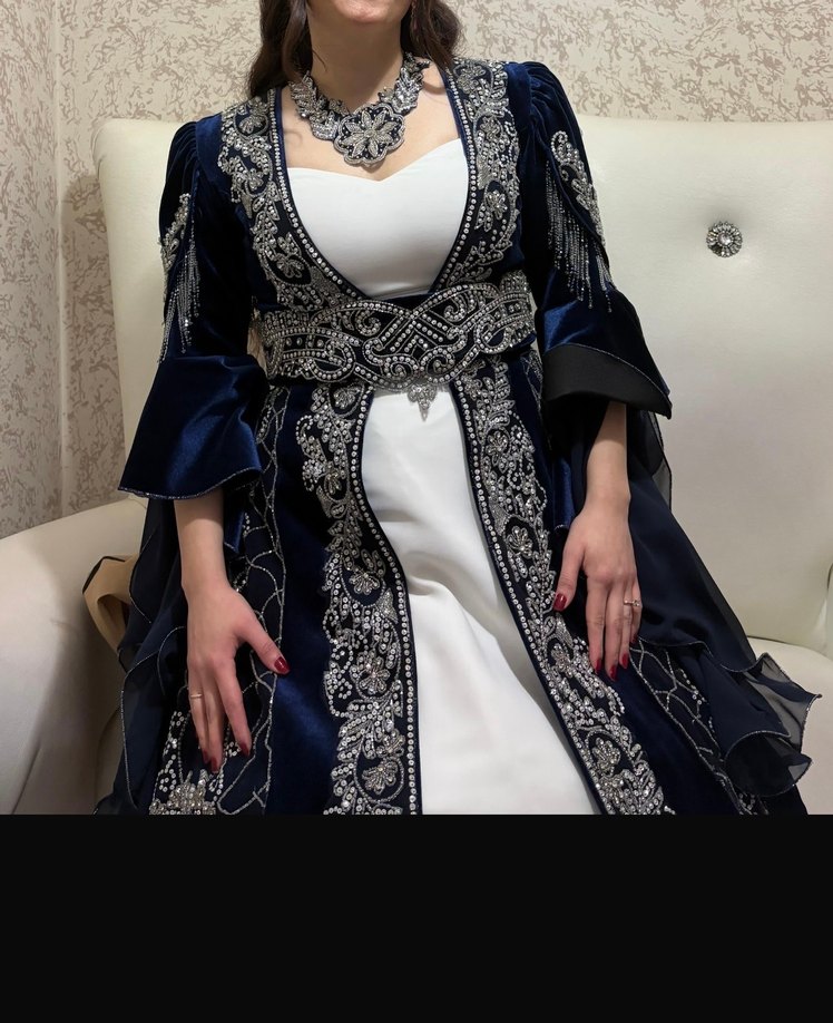 Lacivert Kadın Kına Bindallı Kaftan - Görsel 4