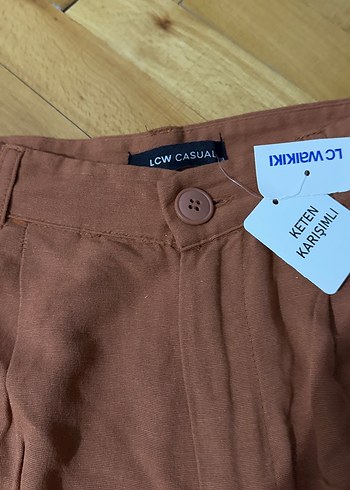 Kiremit rengi Keten Rahat Kesim Pantolon - Görsel 5