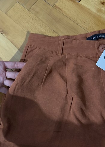 Kiremit rengi Keten Rahat Kesim Pantolon - Görsel 4