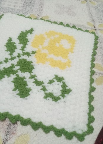 Beyaz Çiçek Desenli El Örgüsü Banyo Süngeri - Görsel 2