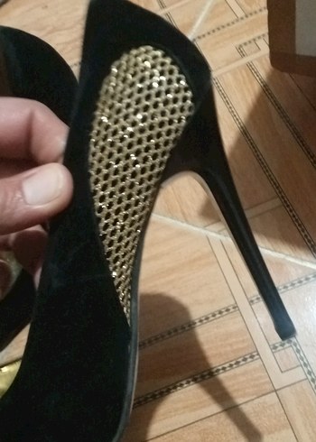 Siyah Yılan Desenli Parlak Stiletto - Görsel 3