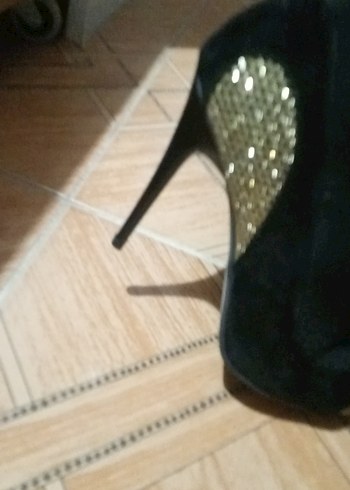 Siyah Yılan Desenli Parlak Stiletto - Görsel 8