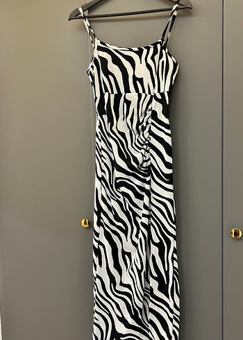 Zebra Desenli Uzun Askılı Elbise