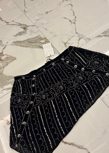 Boncuk İşlemeli Siyah ZARA Mini Etek - Görsel 4