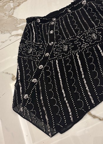 Boncuk İşlemeli Siyah ZARA Mini Etek - Görsel 3