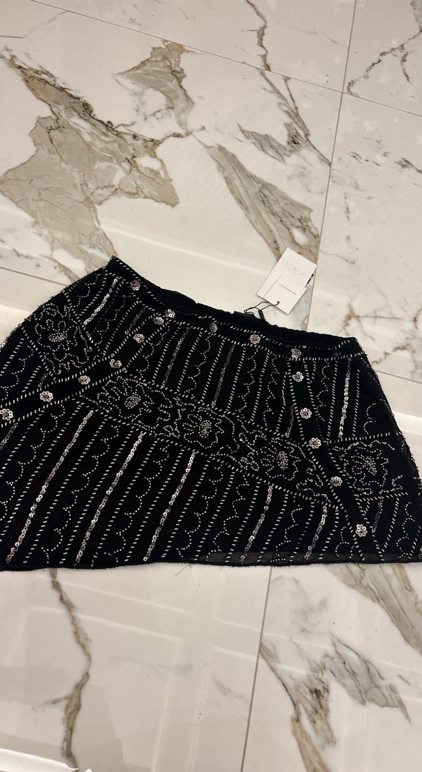 Boncuk İşlemeli Siyah ZARA Mini Etek - Görsel 2