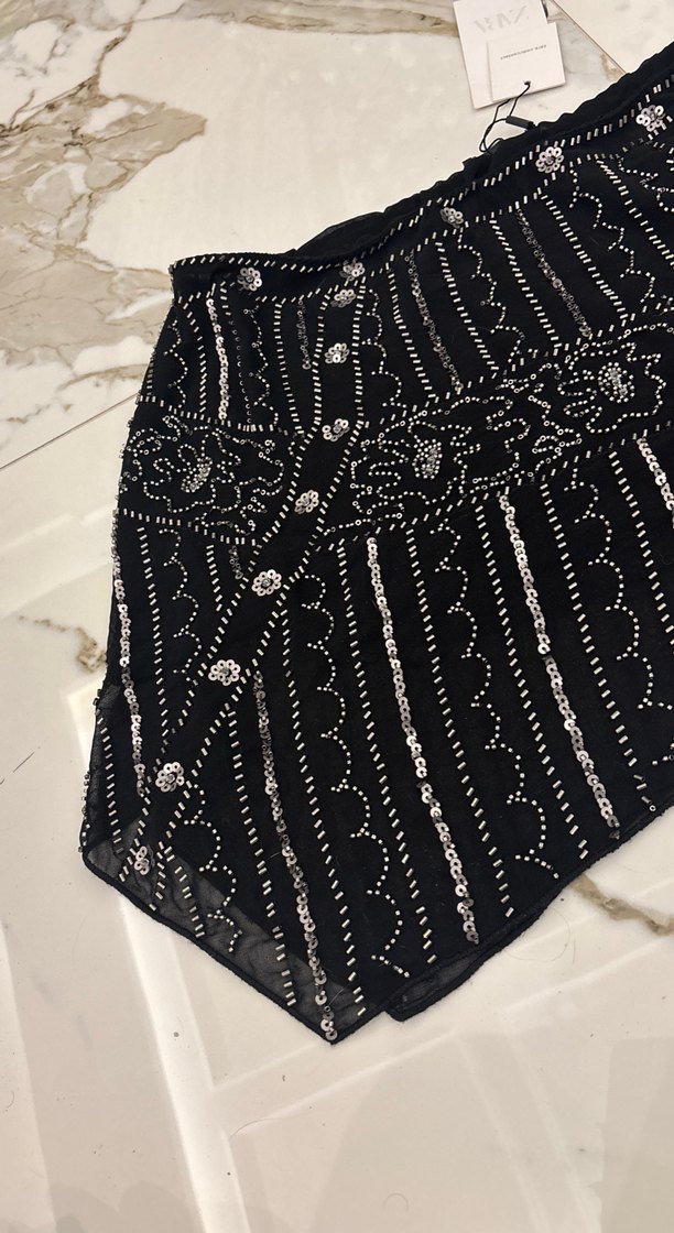Boncuk İşlemeli Siyah ZARA Mini Etek - Görsel 3