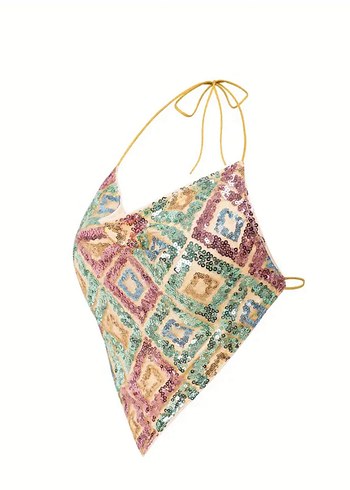 Nakışlı Boncuklu Bohem Mini Büstiyer - Görsel 2